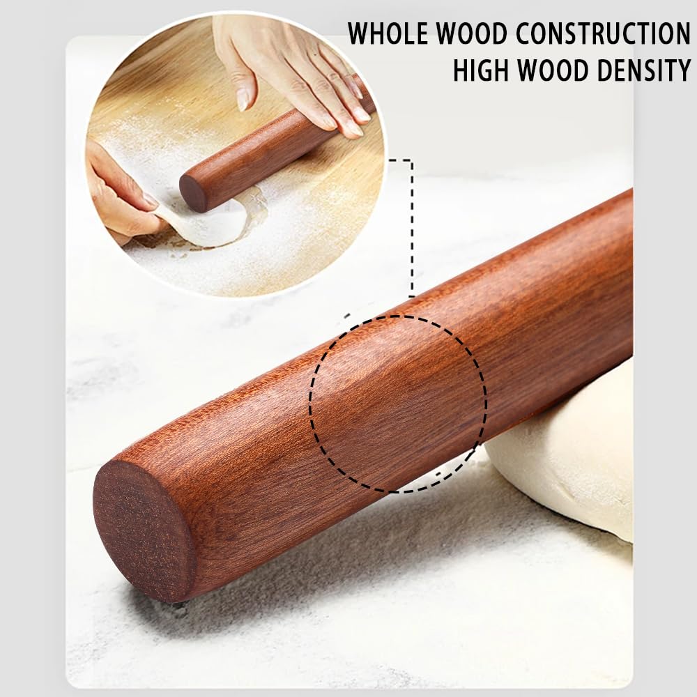 Rolling Pins for Baking (17.54 X 1.18 Inches),Extra Long Thickened Wood Rolling Pin for Baking，Fondant, Pie Crust, Cookie, Pastry-Essential Kitchen Utensil