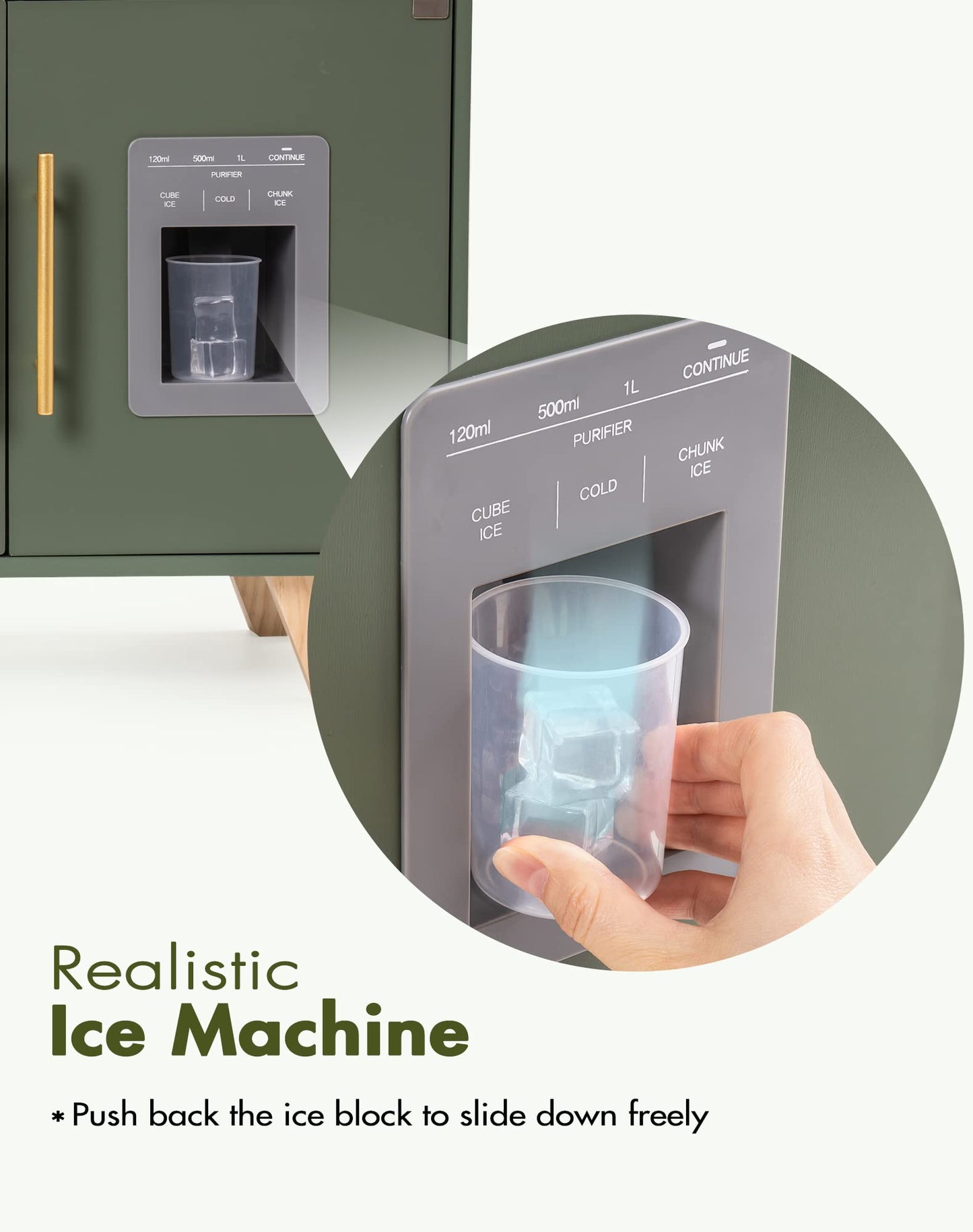 ROBOTIME Play Kitchen with Pretend Ice Cube Dispenser for Toddler, Wooden Kids Kitchen Play Set, Toy Kitchen Set for Kids Age 3 4 5 6 7 (Vintage Green)