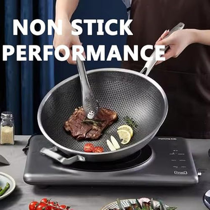 Toutrop Wok Pan,Hybrid Nonstick 14 Inch Wok with Lid,Induction Non Stick Stainless Steel Large Deep Woks&Stir-Fry Pans,Stay-Cool Handle Skillets,PFOA Free Cookware