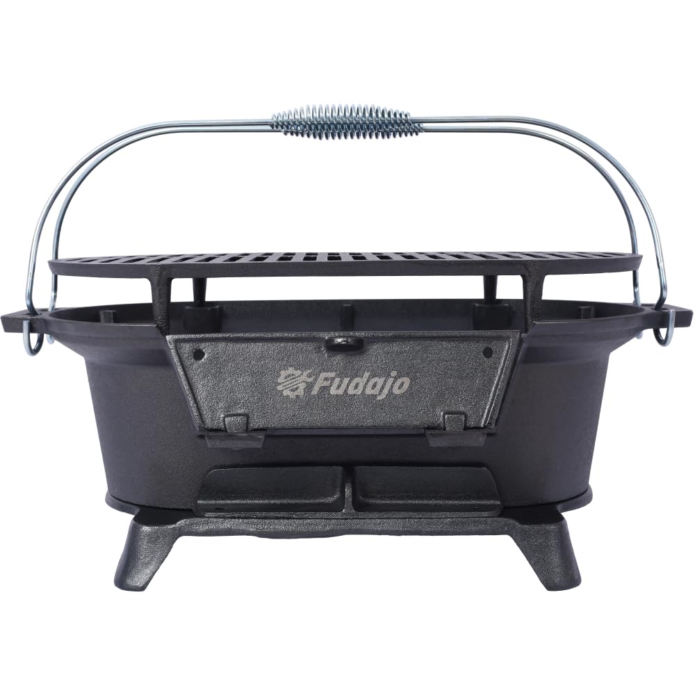 Cast Iron Hibachi Grill – Portable Charcoal BBQ for Outdoor Cooking, Durable Tabletop Skillet, Compact Camping Charcoal Cooker for Tailgating, Picnics & Hunting (Oval)