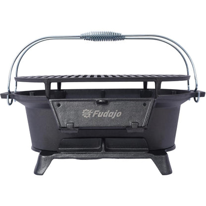 Cast Iron Hibachi Grill – Portable Charcoal BBQ for Outdoor Cooking, Durable Tabletop Skillet, Compact Camping Charcoal Cooker for Tailgating, Picnics & Hunting (Oval)