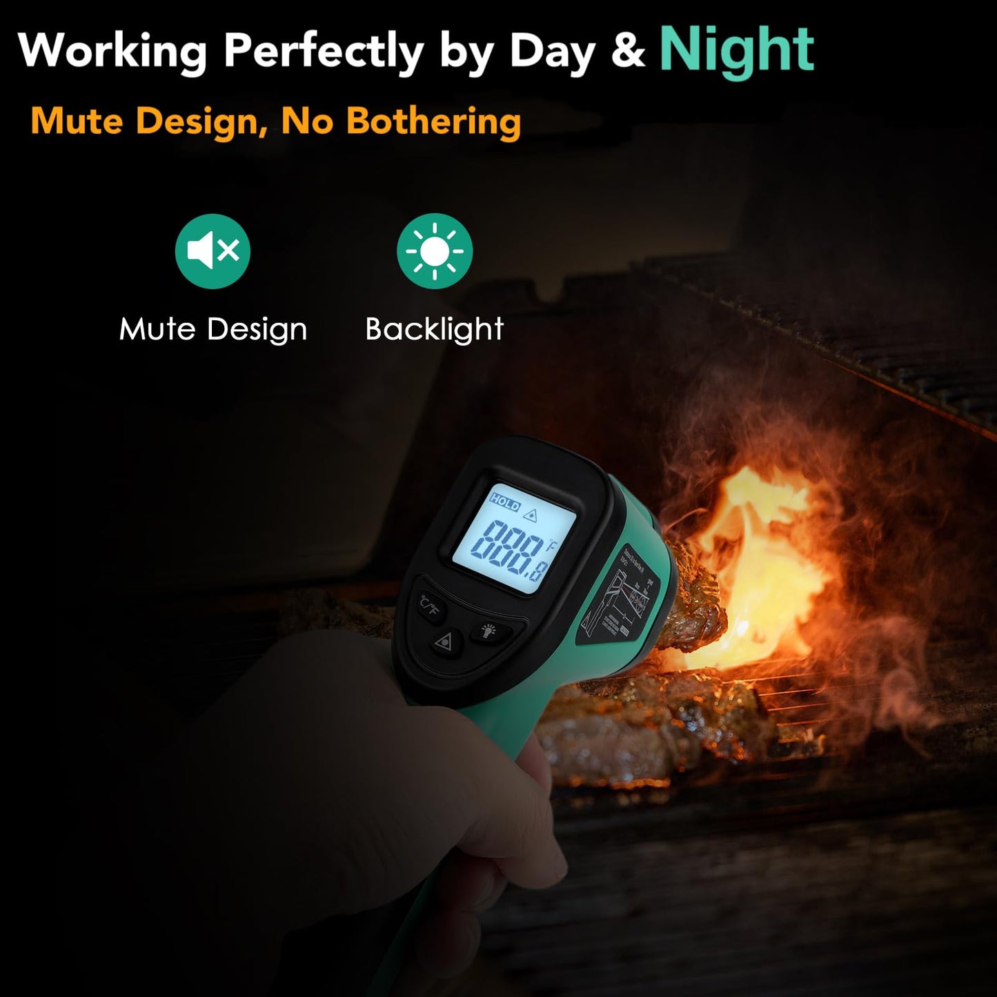 OnniOne Infrared Thermometer Gun for Cooking, -58℉~1022℉, Digital Laser Temperature Gun for Blackstone Pizza Oven Reptiles, IR Thermometer with Carrying Storage Case, Larger Font, LCD Backlit, Green