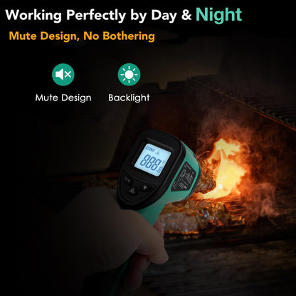 OnniOne Infrared Thermometer Gun for Cooking, -58℉~1022℉, Digital Laser Temperature Gun for Blackstone Pizza Oven Reptiles, IR Thermometer with Carrying Storage Case, Larger Font, LCD Backlit, Green