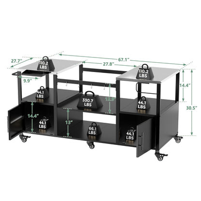 KEIKI Outdoor Grill Table for Big Green Egg Style BBQ, Metal Grill Cart with Storage Box, Compatible with up to Large Green Egg, Kamado Joe Jr