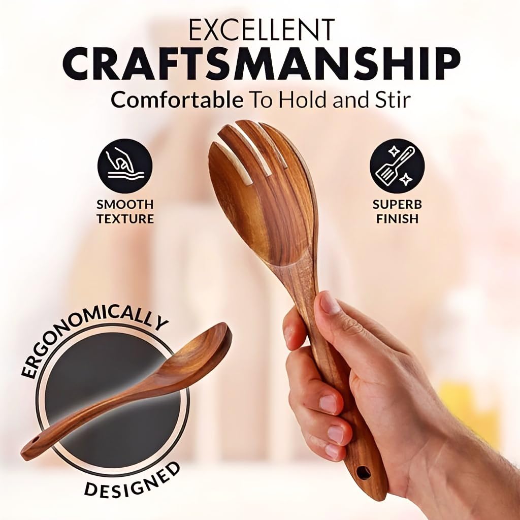 Vensure Wooden Spoons for Cooking 6 Pcs – Wooden Kitchen Utensils Set, Teak Wood Utensil Set – Comfortable Grip Non–Stick Wooden Cooking Utensil – Nonstick Natural and Healthy Kitchen Cookware