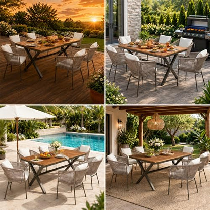 7-Piece Patio Dining Set for 6, Outdoor Patio Furniture Set, Beige