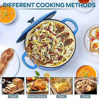 Herogo 6 QT Enameled Cast Iron Round Dutch Oven Pot with Dual Handles, Lid & Silicone Trivet Mat, for Bread Baking Stewing Roasting, Nonstick & Easy Cleanup, Safe for Various Stovetops-Blue