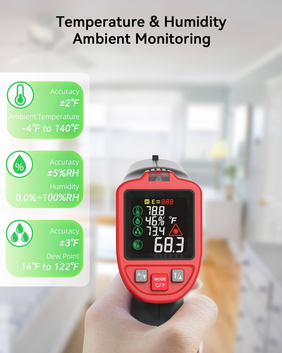 Infrared Thermometer Temperature Gun with Probe -58℉ to 1202℉, Digital Heat Surface Temp Gun, Non-Contact Laser Thermal Gun for Cooking Food, Barbecue Meat, Pizza Oven, Griddle (CM650)