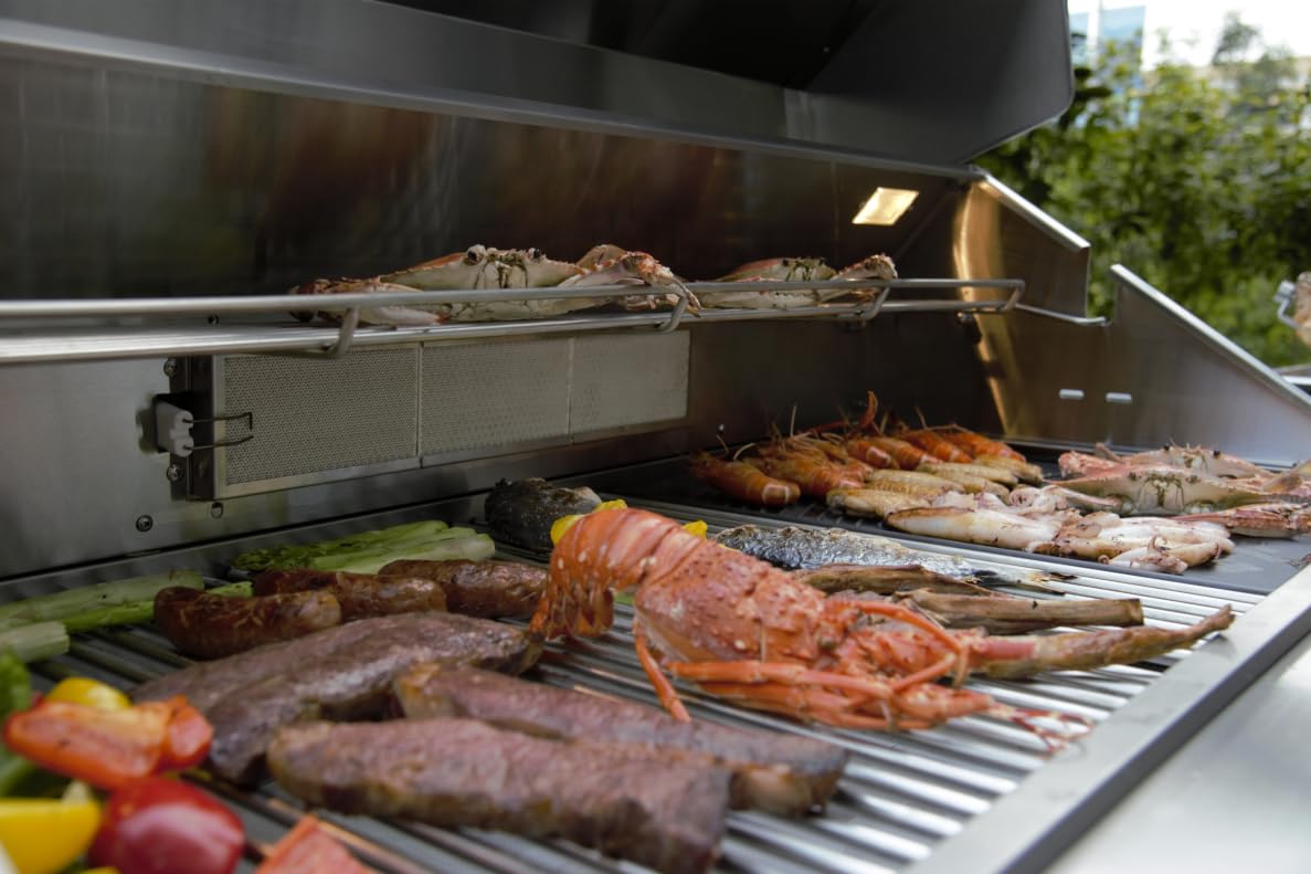 MCP-Distributions 3 Piece 10' Foot Modular Marble Top Black Stainless Steel Outdoor BBQ Kitchen Island Grill, Propane or Natural Gas, with Refrigerator and Sink Modules, 3PMGB