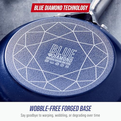 Blue Diamond Ceramic Nonstick 14" Frying Pan Skillet, PFAS-Free Cookware, Jumbo Cooker with Helper Handle, For Large & Family Sized Meals, Dishwasher & Oven Safe, Blue