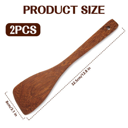 Wooden Spatula for Non Stick Cookware,Wood Utensils Set for Cooking,Long Handle Flat Frying Inclined Spatula,Healthy and High Moist Resistance (1Pcs)