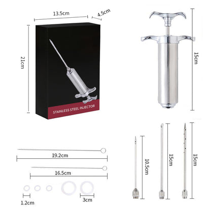 Marinade-Syringe-Stainless Meat Injector Syringe Set - Marinade Injector Syringe with 3 Professional Meat Injector Needles for BBQ Grill, Turkey Injector Syringe, Tender Meat for Smoker & Brisket
