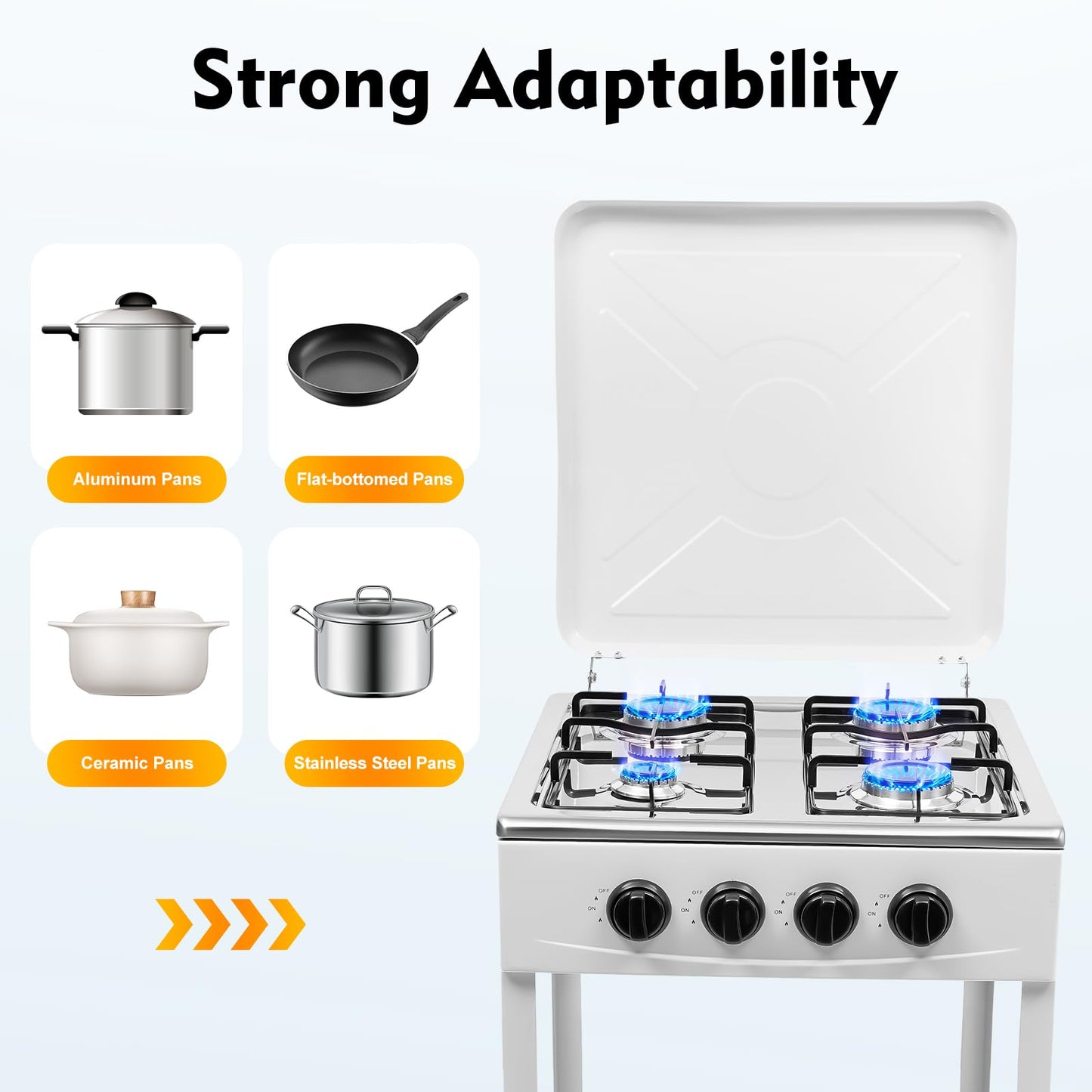 Propane Gas Stove 4 Burner, Portable Natural Gas Stove Stainless Steel, Camping Stove Gas Cooker with 2-Tier Storage Stand, Freestanding Propane Burner for Backyard, Outdoor Cooking