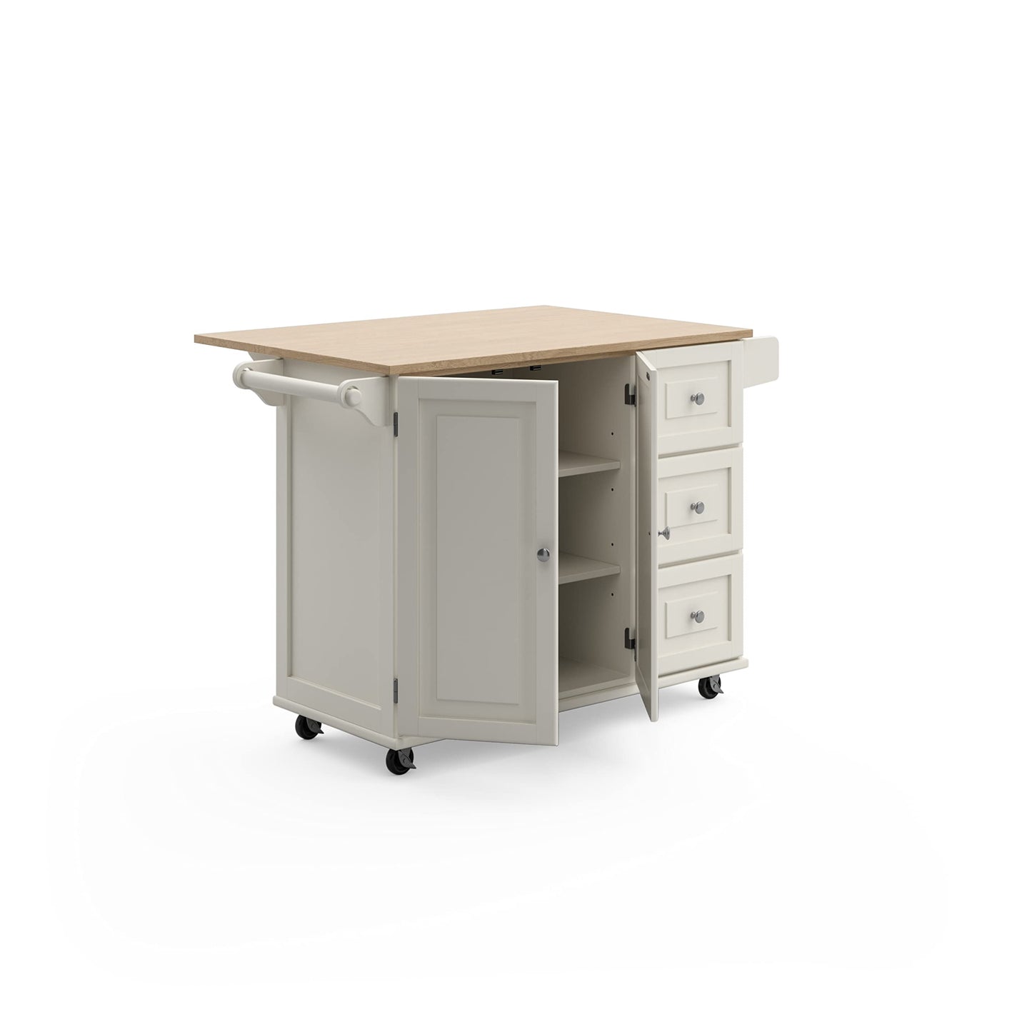 Homestyles Dolly Madison Off-White Mobile Kitchen Island Cart with Wood Drop Leaf Breakfast Bar
