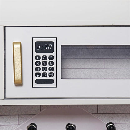 TOUCH US Wooden Play Kitchen Toy Set with Light, Kids Children Pretend Toy Kitchen Playset, Sink with Faucet, Oven, Microwave, Kitchenware Set Accessories for Ages 3-8 Girls Boys