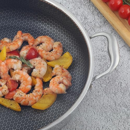 CATHYLIN 316L Stainless Steel 8QT Frying Pan Hex Nonstick Wok with Lid, Two Handle to Hold, PFOA Free, Dishwasher Oven Safe (8QT)
