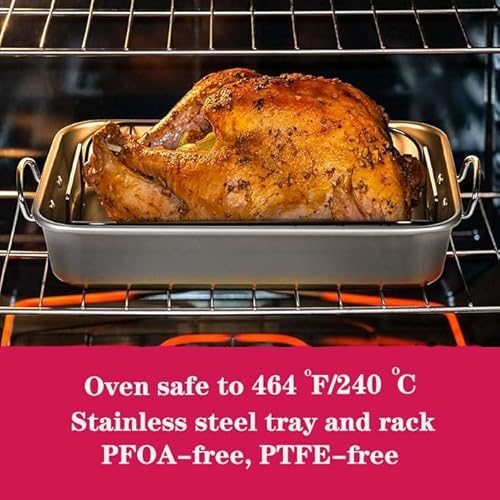 VBOYL 16" Premium Stainless Steel Roaster Pan Set with Baking & V-Shaped Racks - Heavy Duty, Healthy & Dishwasher Safe for Turkey, Chicken