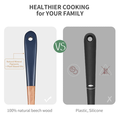 Airesly Wooden Spatula,Premium Beech Wood Spatula with Long Handle, Non-Stick Flat Frying & Wok Turner for Kitchen Cookware - Handmade Kitchen Essentials for Cooking