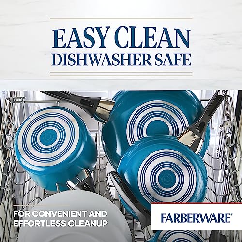 Farberware Dishwasher Safe Aluminum Nonstick Cookware Pots and Pans Set, 15-Piece, Teal