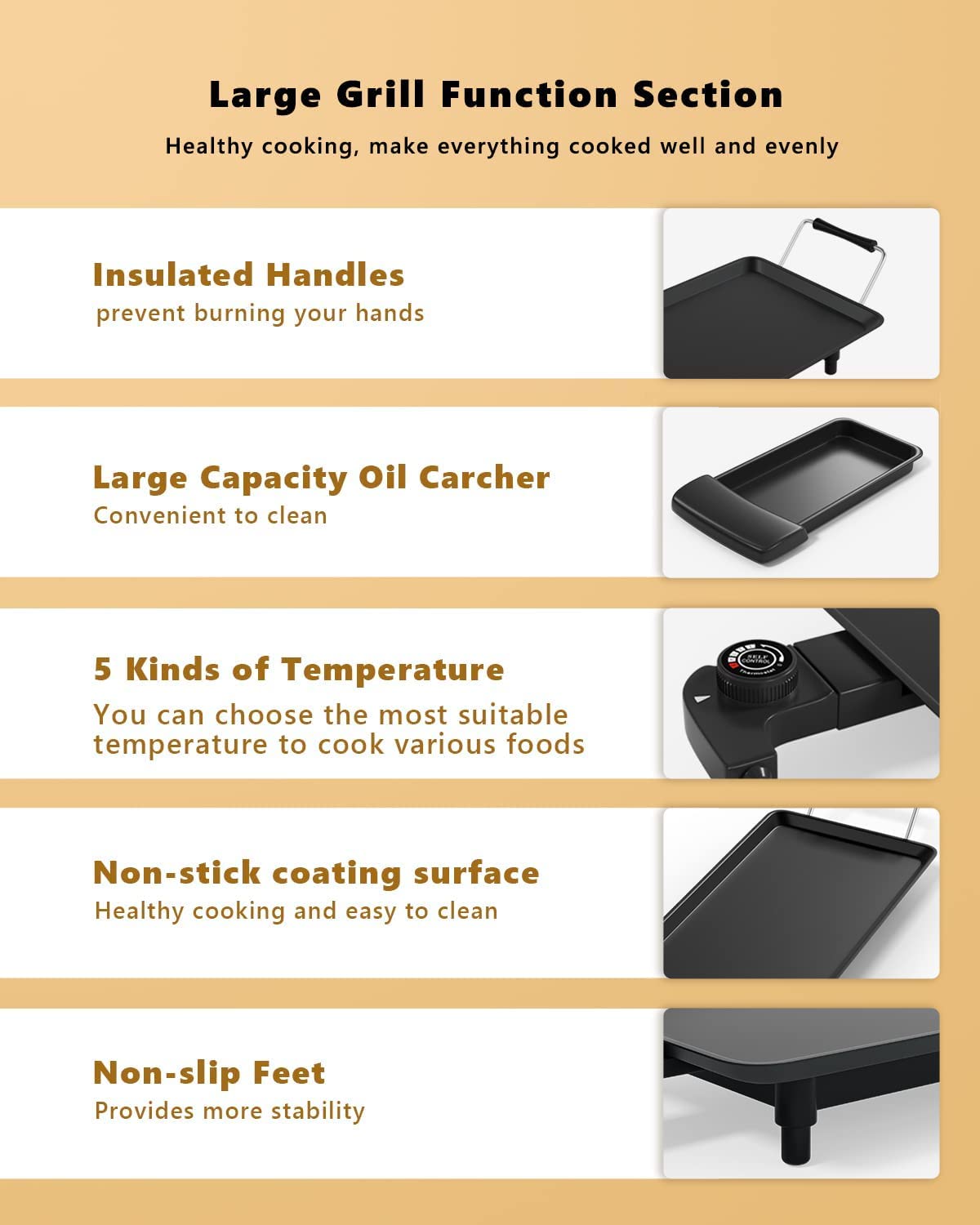 LDAILY Large Electric Teppanyaki Table Top Grill Griddle, 35'' Indoor Outdoor Nonstick BBQ Griddle w/5 Adjustable Temperature, Portable 2000W Barbecue Plate for Party/Home/Camping Cooking