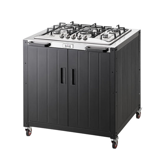Feasto Gas Grill, Movable Outdoor Gas Stove Stainless Steel Top with Cabinet, 5 Burners with 36,200 BTUs, Outdoor Propane Grill for Outdoor Cooking, Ideal for Lawn & Garden, L35.4” x W24”