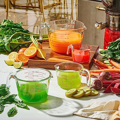 Le’raze Glass Measuring Cups Set of 4 – Heat-Resistant, Easy-Read Measurements, Ergonomic Handle & Pour Spout, Dishwasher Safe, Kitchen Bakeware Liquid Batter Mixing Bowls (1 cup, 2 cup, 4 cup, 8 Cup)