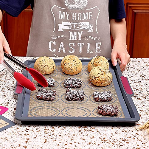 GUANCI Silicone Baking Mat Set of 4, 2 Medium 16.5"x11.6", 1 Small 11.8"x8.4", 1 Piece 9" Round, All Mats 0.7mm Thick, Food Grade Non-Stick Reusable Baking Mats for Pizza, Bread, Pastry, Macarons