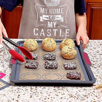GUANCI Silicone Baking Mat Set of 4, 2 Medium 16.5"x11.6", 1 Small 11.8"x8.4", 1 Piece 9" Round, All Mats 0.7mm Thick, Food Grade Non-Stick Reusable Baking Mats for Pizza, Bread, Pastry, Macarons