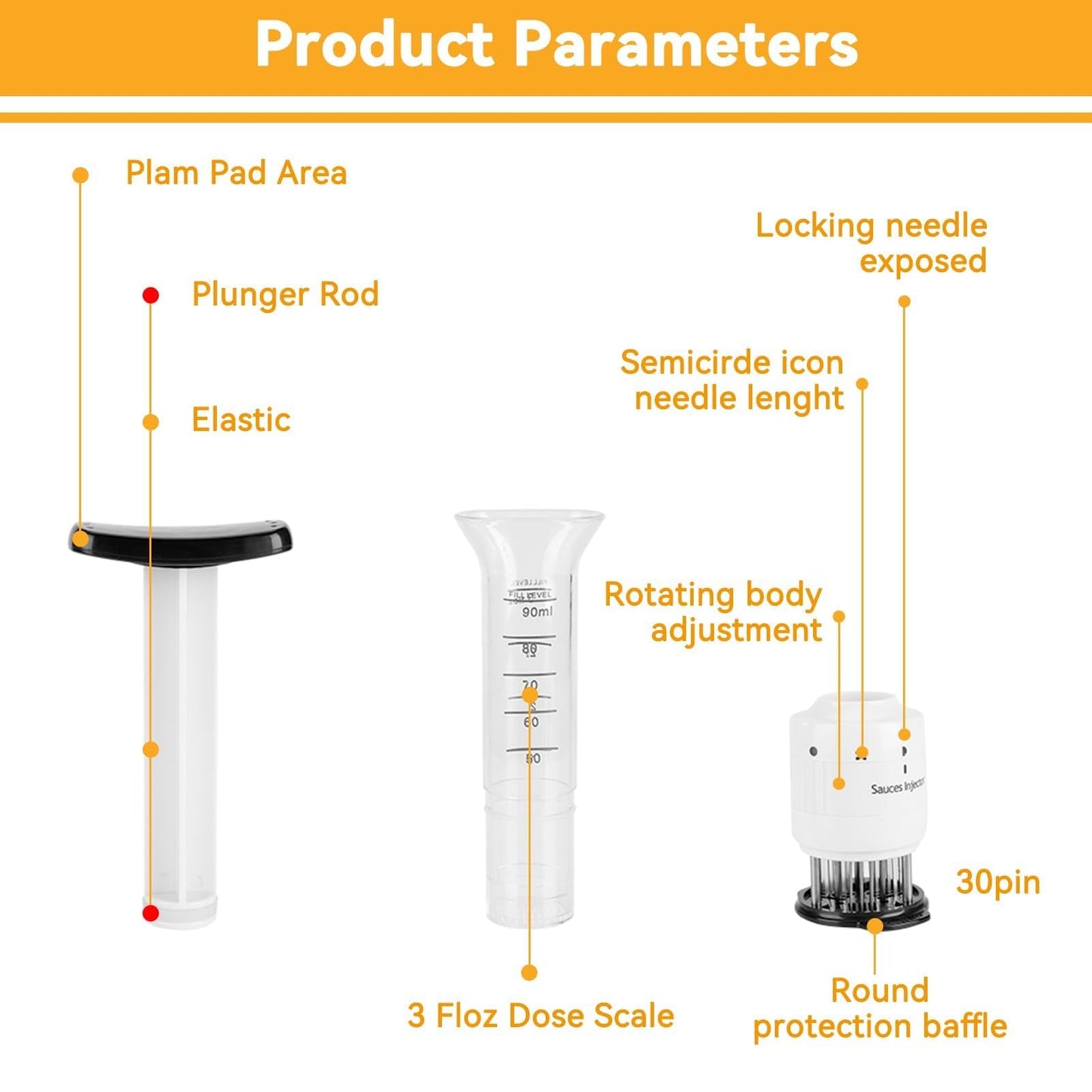 2-in-1 Meat Tenderizer with Marinade Injector, Stainless Steel Needles Flavor Marinade Meat Injector Syringe for BBQ Steak Beef Turkey Brisket Pork Kitchen Cooking Tenderizing Steak Beef Poultry