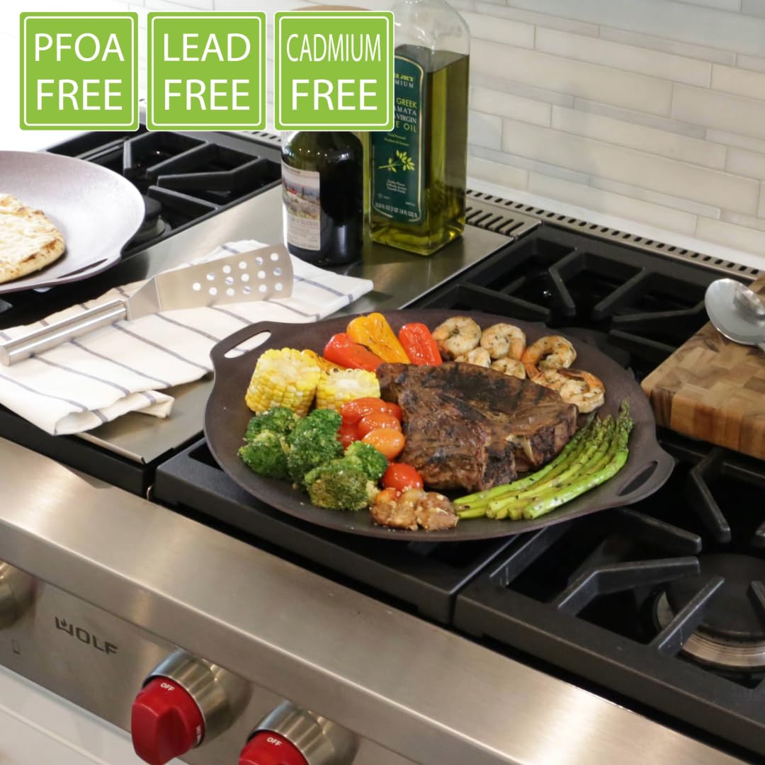 TECHEF - 14-inch Nonstick Round Griddle Grill Pan for Korean BBQ/Teppanyaki Pan, Tawa, Roti Pan/Induction Ready/Made in Korea (14-in)