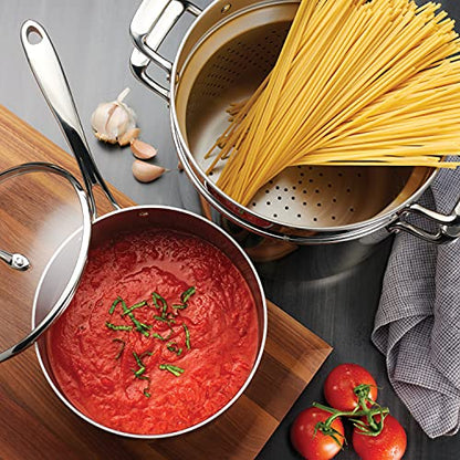 Tramontina Tri-Ply Clad Stainless Steel 14-Piece Cookware Set with Glass Lids, Pots and Pans Kitchen Set, Induction-Ready, Dishwasher-Safe, NSF-Certified
