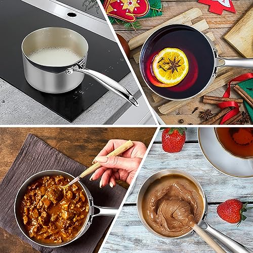 P&P CHEF 1 Quart Tri-Ply Stockpot and Saucepan, Stainless Steel Sauce Pan with Lid, Cooking Induction Pot, Kitchen Cookware for All Stoves, Non-Toxic, Sturdy & Dishwasher Safe, 1 Piece