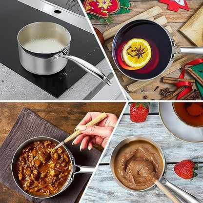 P&P CHEF 1 Quart Tri-Ply Stockpot and Saucepan, Stainless Steel Sauce Pan with Lid, Cooking Induction Pot, Kitchen Cookware for All Stoves, Non-Toxic, Sturdy & Dishwasher Safe, 1 Piece