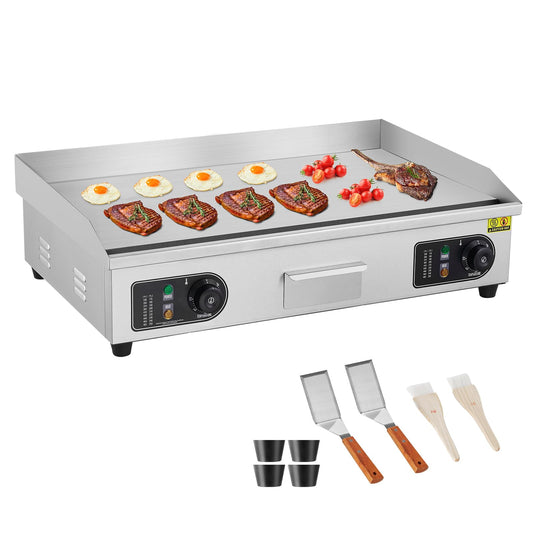 VEVOR 30" Commercial Electric Griddle 3000W Electric Countertop Griddle Non-Stick Restaurant 110V Teppanyaki Flat Top Grill Stainless Steel Adjustable Temperature Control 122°F-572°F (NO PLUG)