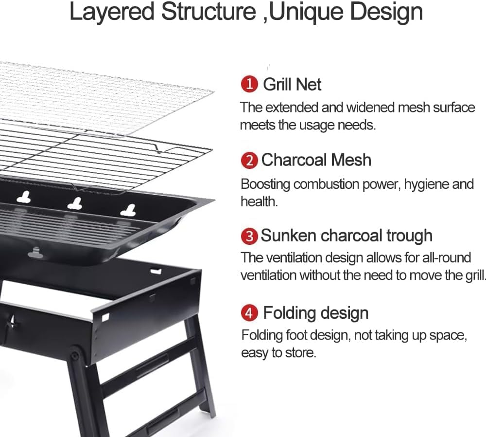Portable Charcoal Grill,17" Folding Portable BBQ Charcoal Grill Compact Tabletop Mini Smoker Small BBQ Grill Outdoor for Travel Backyard Picnic Beach