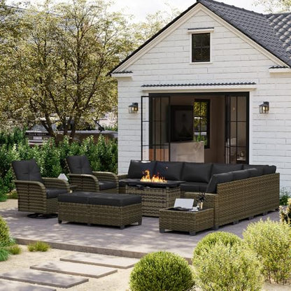 LazySunsets Luxury 15 Piece Patio Furniture Set with Fire Pit Table, Black