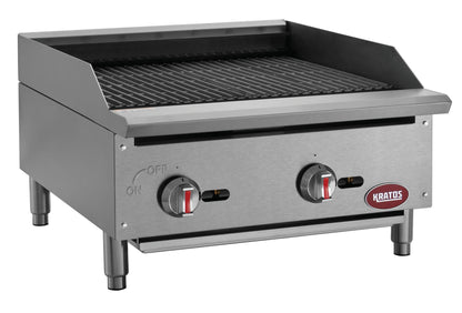 Kratos 24" Commercial Gas Charbroiler - Countertop 2-Burner Stainless Steel Grill, 70,000 BTU Output (29Y-001)