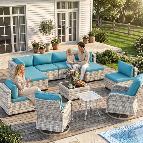Sweecci Outdoor PE Wicker Rattan Modular Patio Sectional Sofa Set