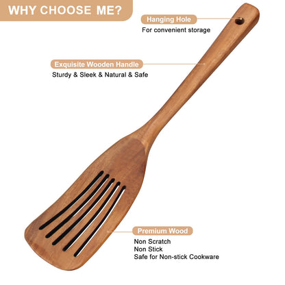2 Pack Wooden Non Toxic Spatulas for Kitchen Utensils Set Acacia Wood Cooking Spatula Flat Wok Pancake Turner Bamboo Slotted Spoon for Cooking Utensil Spurtle Scraper Long Fish Egg Flipper Spatulas