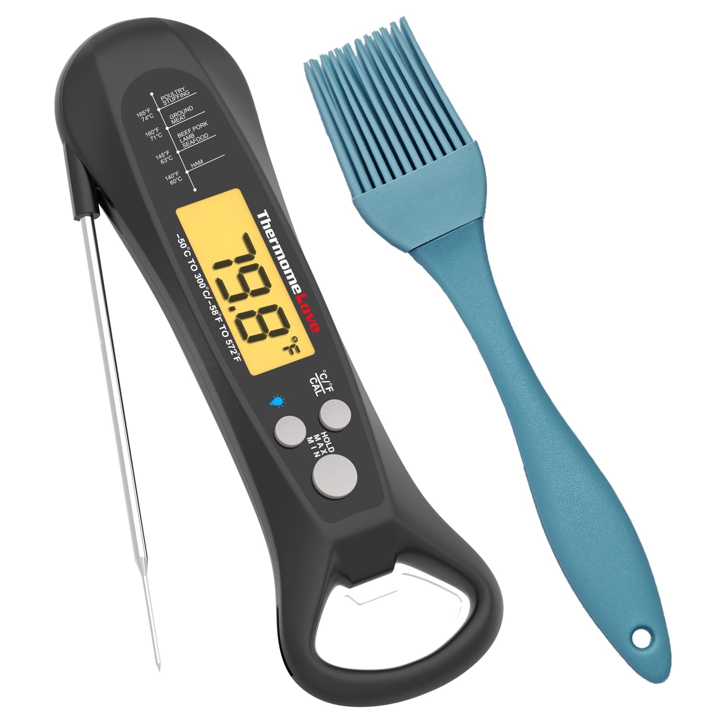 Thermomelove Digital Meat Thermometer with LCD Display,Waterproof,2-3s Response Time,for Cooking,Candy,Deep Fry,BBQ,Grill,Oil,Smoker and Roast,Camping & Kitchen Essentials(D1-Blcak)