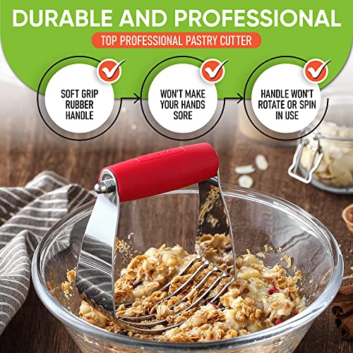 Spring Chef Dough Blender, Top Professional Pastry Cutter, Heavy Duty Baking Tool with Stainless Steel Blades, Medium Size, Red