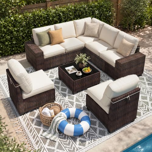 8-Piece Patio Furniture Set, Modular PE Wicker Outdoor Sectional Sofa Couch