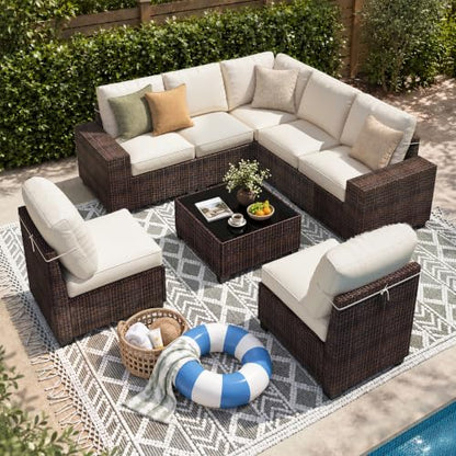 8-Piece Patio Furniture Set, Modular PE Wicker Outdoor Sectional Sofa Couch