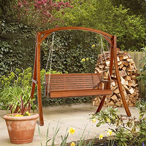 VINGLI Upgraded Patio Wooden Porch Swing for Courtyard & Garden, Heavy Duty 880 LBS Swing Chair Bench with Hanging Chains for Outdoors (Brown, 5 FT)