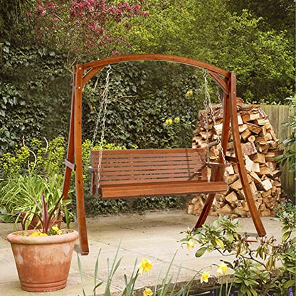VINGLI Upgraded Patio Wooden Porch Swing for Courtyard & Garden, Heavy Duty 880 LBS Swing Chair Bench with Hanging Chains for Outdoors (Brown, 5 FT)