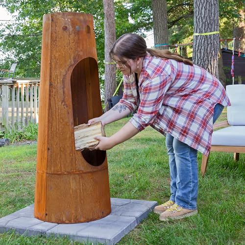 Sunnydaze Santa Fe 50-Inch Chiminea Outdoor Fire Pit - Wood-Burning Chiminea Outdoor Fireplace with Wood Grate - Rustic Patina Finish