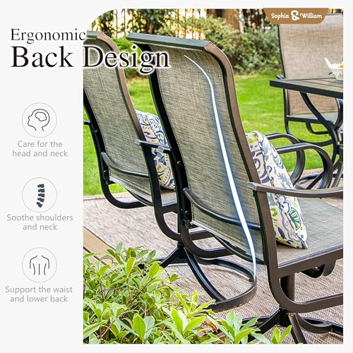 Sophia & William Patio Set with Umbrella 6 Pieces Outdoor Dining Set with 10ft 3 Tier Beige Patio Umbrella Windproof, 4 x Swivel Patio Dining Chairs, Patio Table and Chairs for Garden Backyard