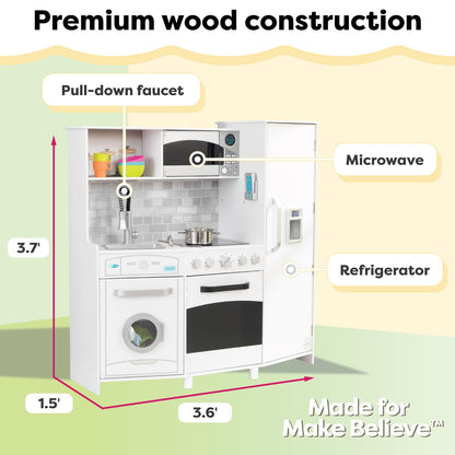 KidKraft Large Wooden Play Kitchen with Lights & Sounds, Icemaker, Play Phone, White, Gift for Ages 3+