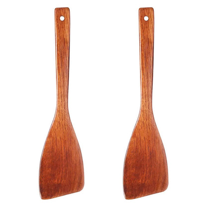 LorisArm 12.8-inch Cherry Wood Spatula 2 Pack, Long Handle Flat Wooden Spatula Cooking Utensils for Nonstick Cookware, Kitchen Spatula for Cooking Flipping, Serving, Scraping & Turning