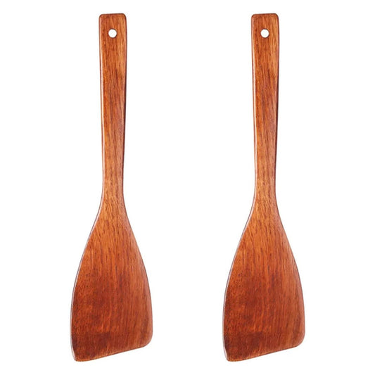 LorisArm 12.8-inch Cherry Wood Spatula 2 Pack, Long Handle Flat Wooden Spatula Cooking Utensils for Nonstick Cookware, Kitchen Spatula for Cooking Flipping, Serving, Scraping & Turning